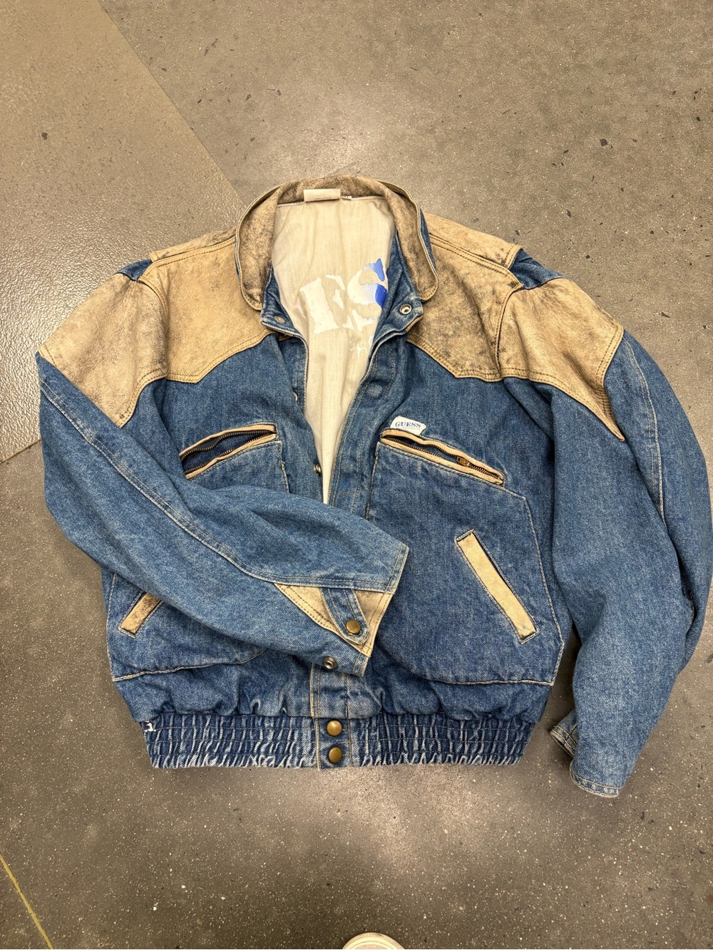 Vintage 80s GUESS Two-Tone Denim Jacket, Georges Marciano Style (Size M)